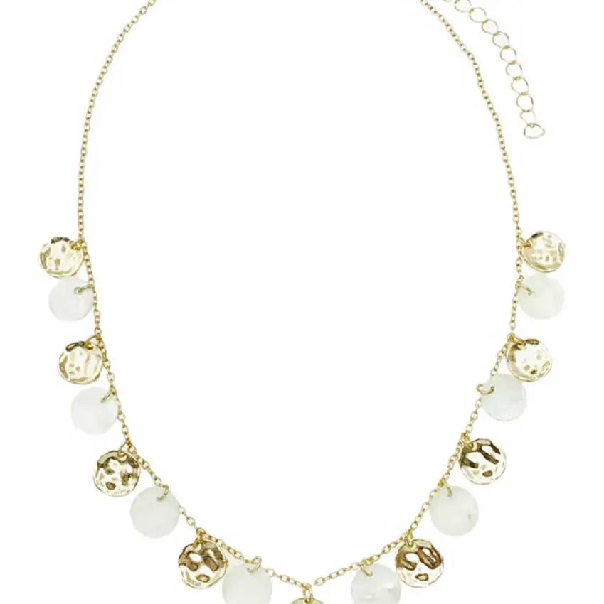 White Shell Charm and Gold Coin Charms 16"-18" Necklace