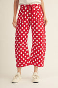Red Drawstring Waist Polka Dot Barrel Pants