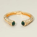 Emerald Stone Tip Accent Hinged Cuff Bracelet