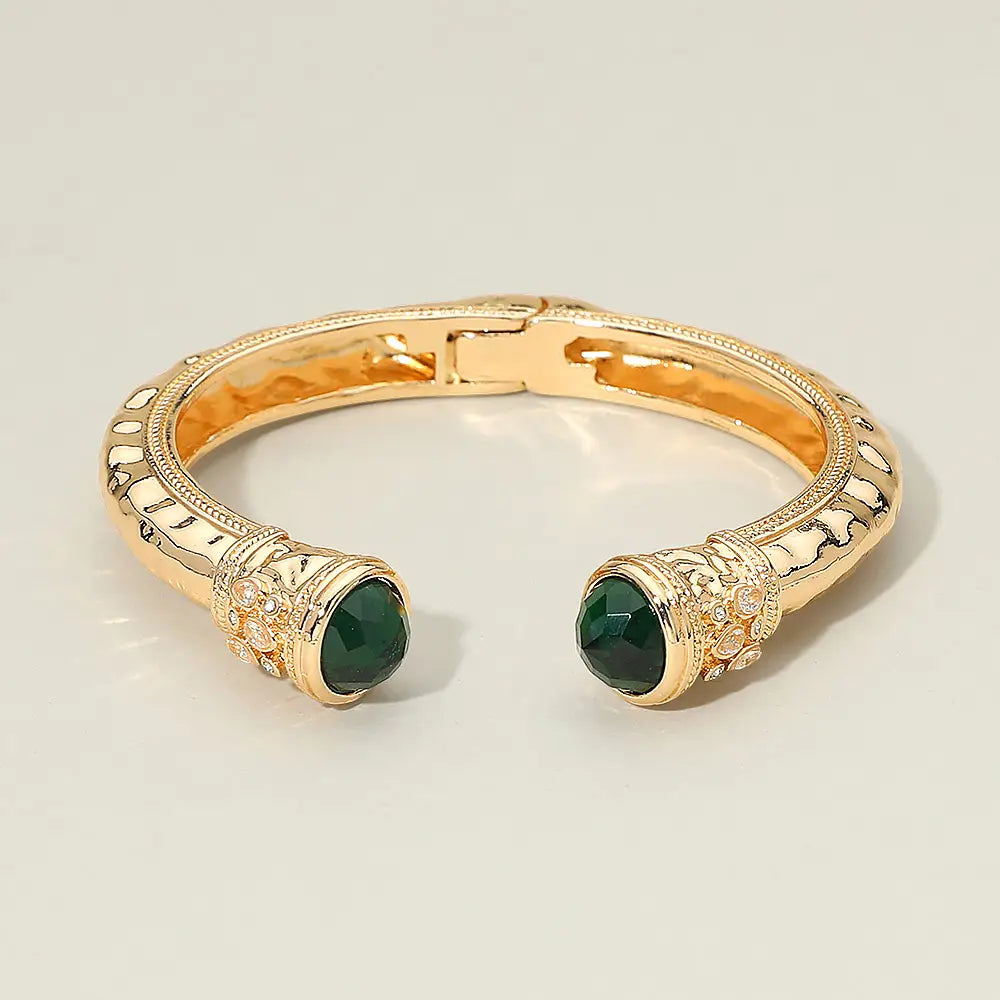 Emerald Stone Tip Accent Hinged Cuff Bracelet