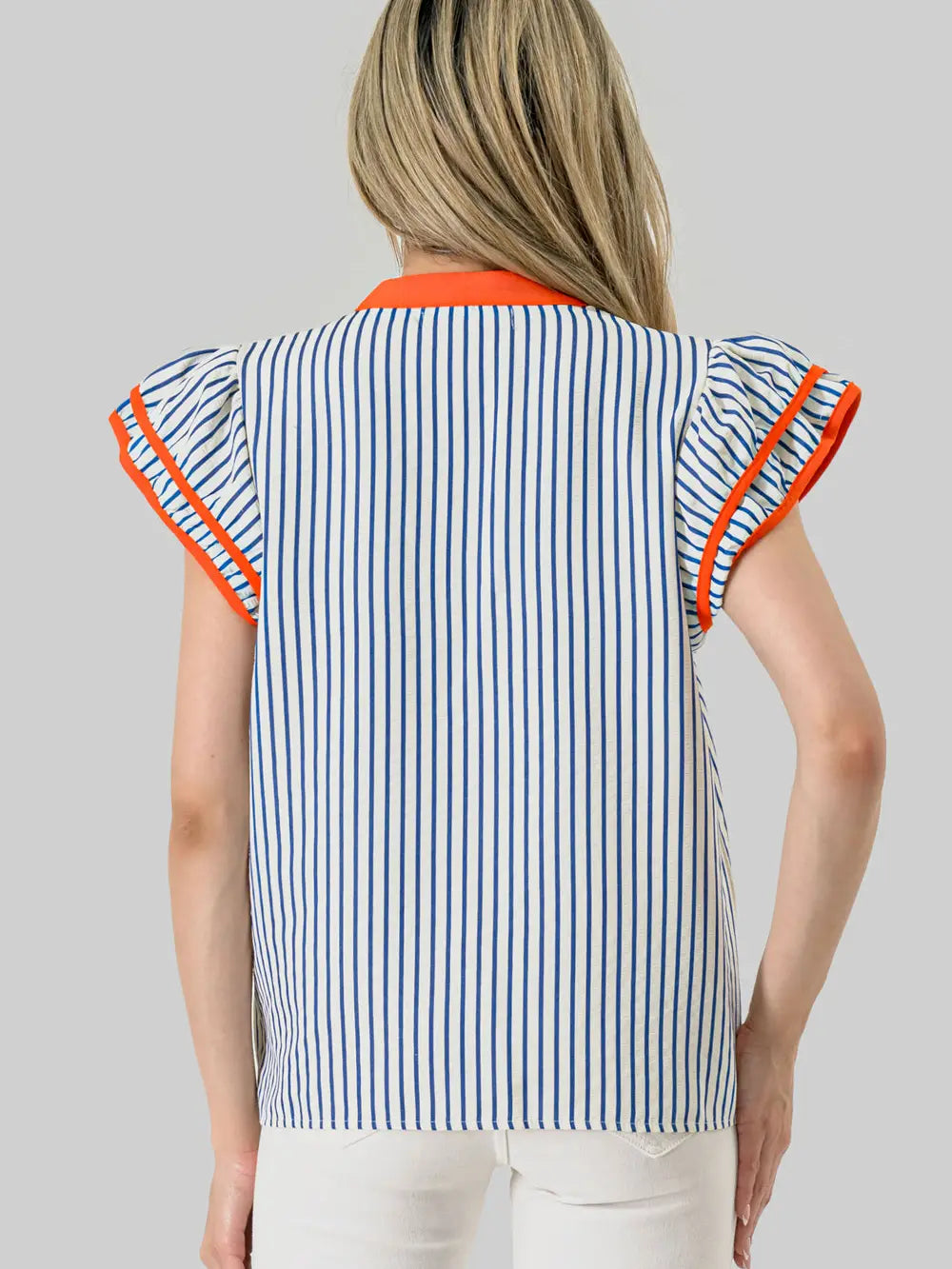 Striped Game Day Top Blue/ Orange