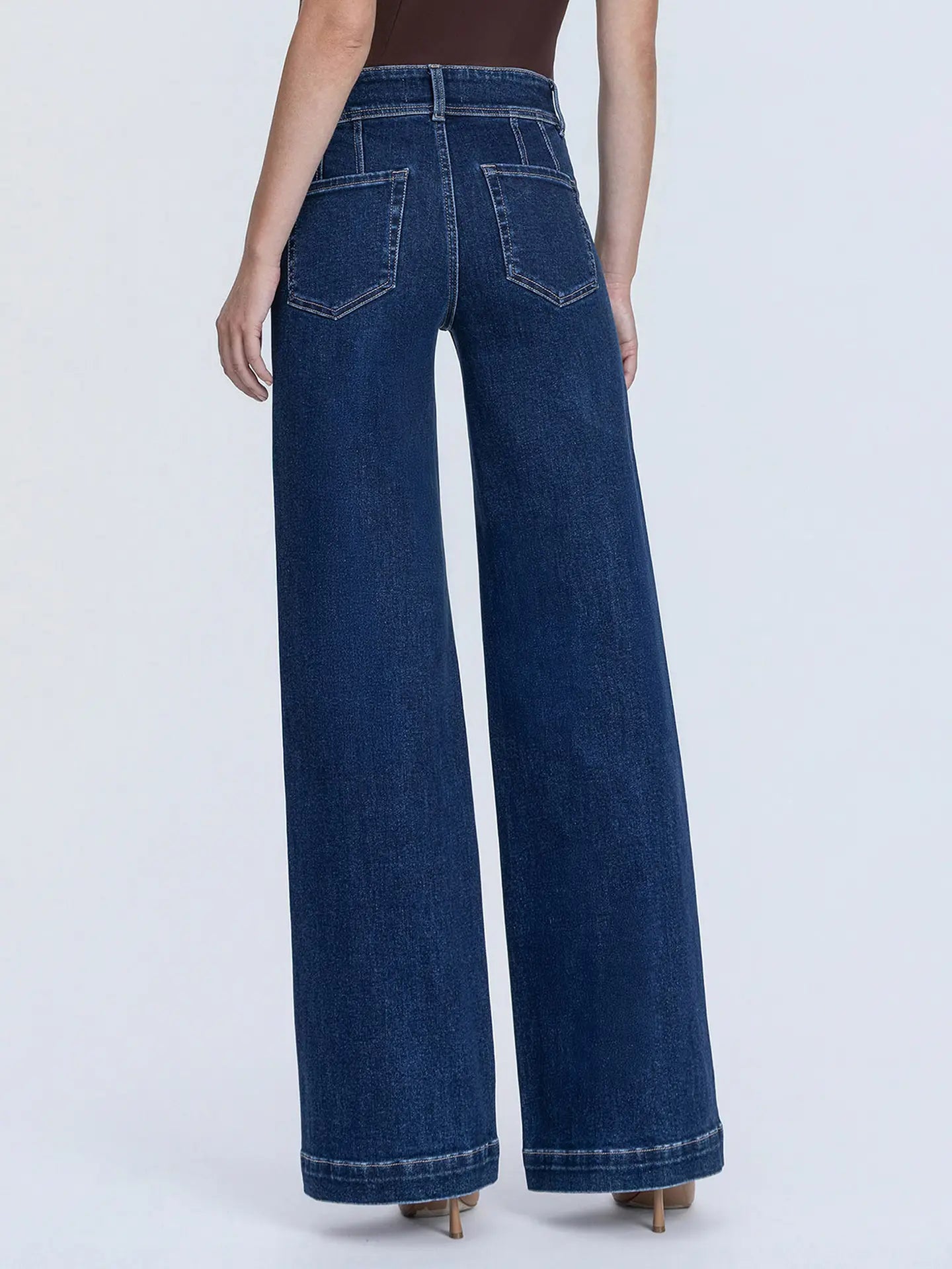 Lovervet High Rise Front Seam Detailed Dark Wide Leg Jeans