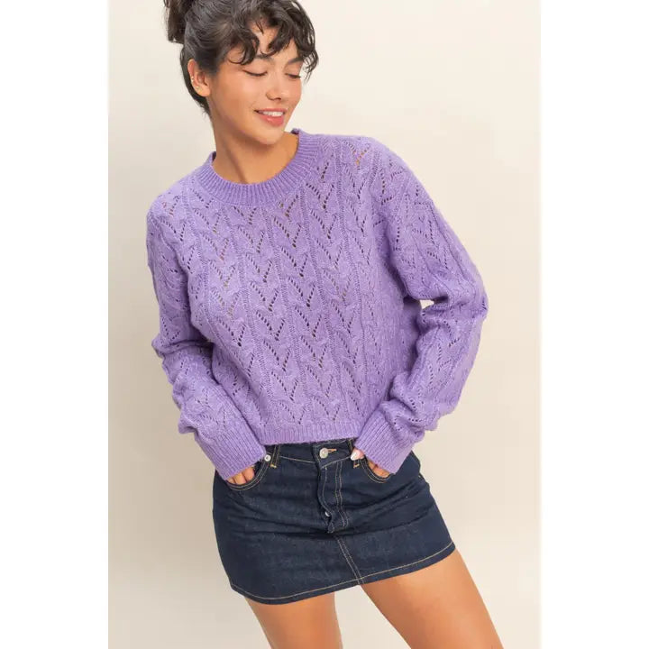 Iris Purple Cropped Cable Knit Sweater