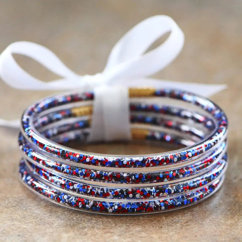 Americana Patriotic Confetti Sequin Tube Bracelets