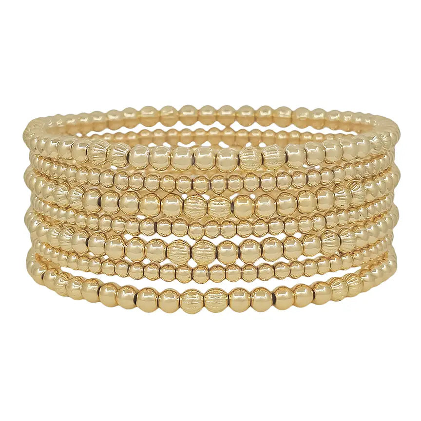 Water Resistant Set of 7 Gold 4mm and 2mm Stretch Bracelets