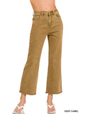 Deep Camel Acid Wash High Waist Frayed Hem Bootcut Denim Pants (S-XL)