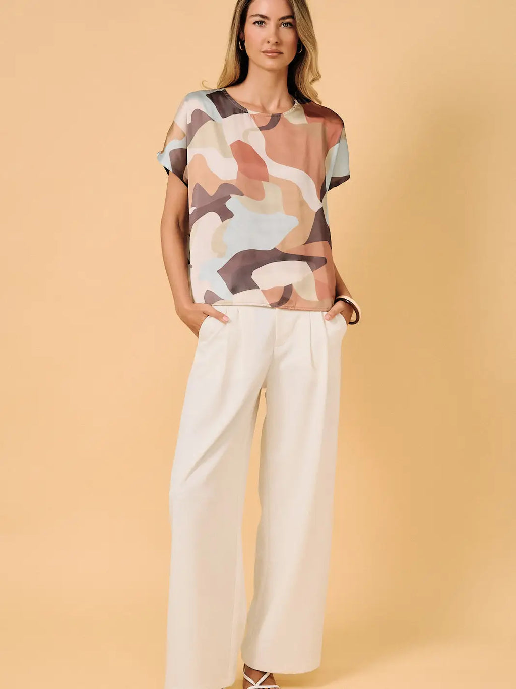 Multi Abstract Round Neck Short Sleeve Top