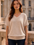 Taupe Ribbed Oversized Ruched Top