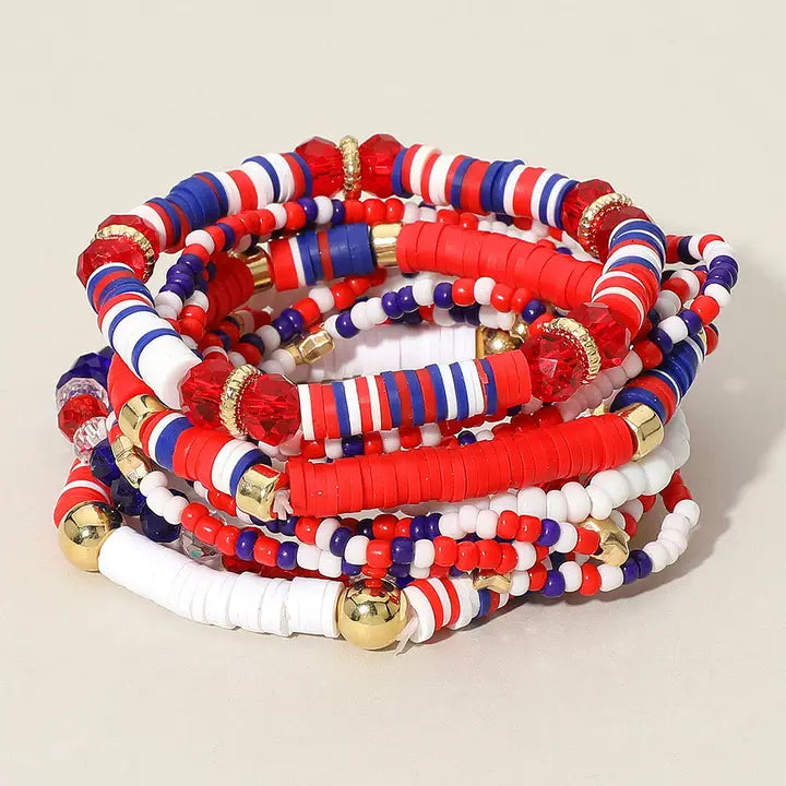 10PCS American USA Beaded Stretch Bracelet Set