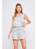 Printed Soft Linen Square Neck Romper
