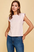 Mauve Cotton Muscle Tee with Shoulder Pads