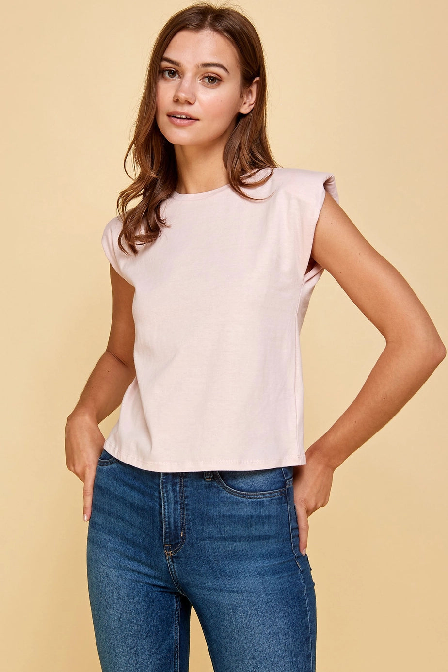 Mauve Cotton Muscle Tee with Shoulder Pads