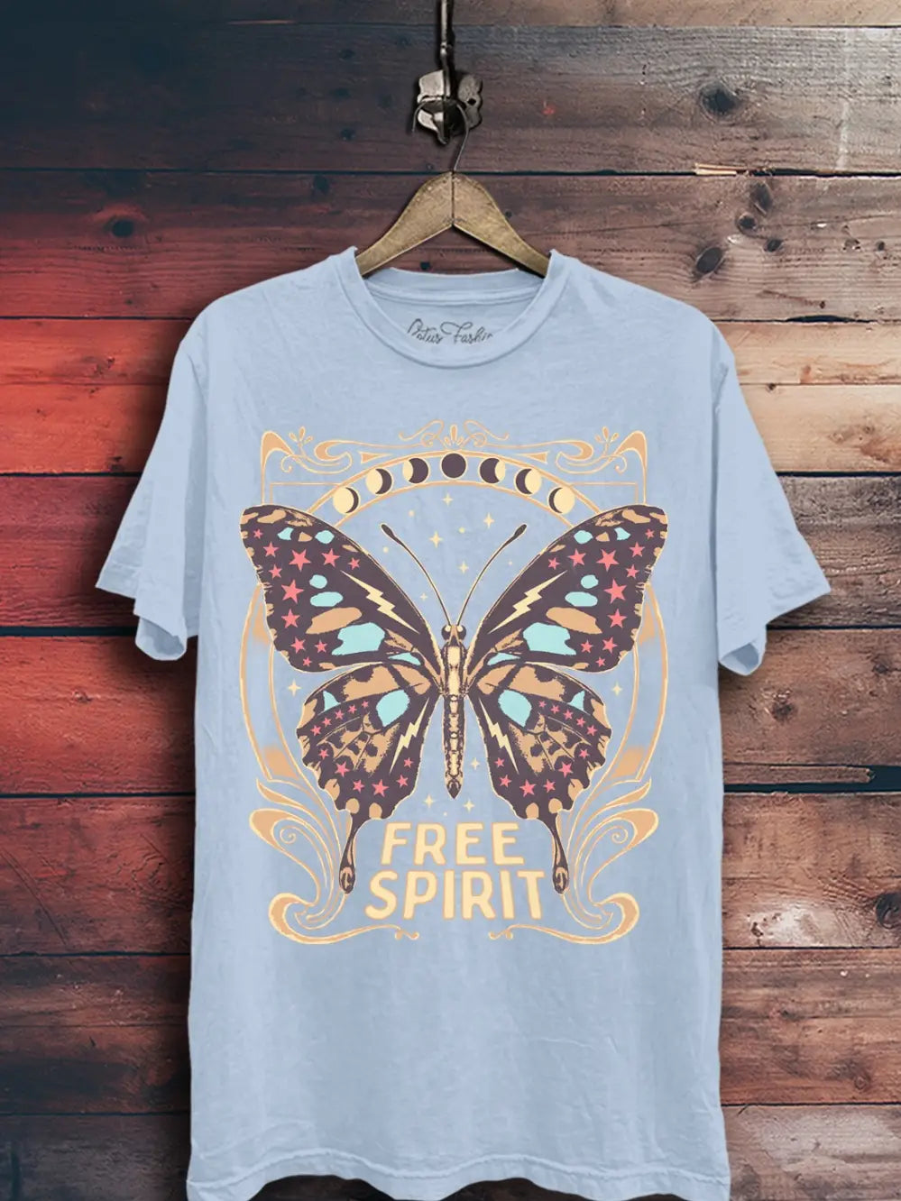 Free Spirit Butterfly Graphic Top IN MINERAL BLUE
