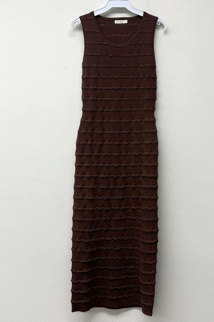 Brown Textured Knit Midi Dress