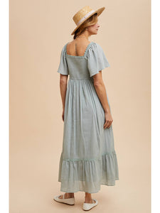 SAGE LACE EMBOSSED DRESS