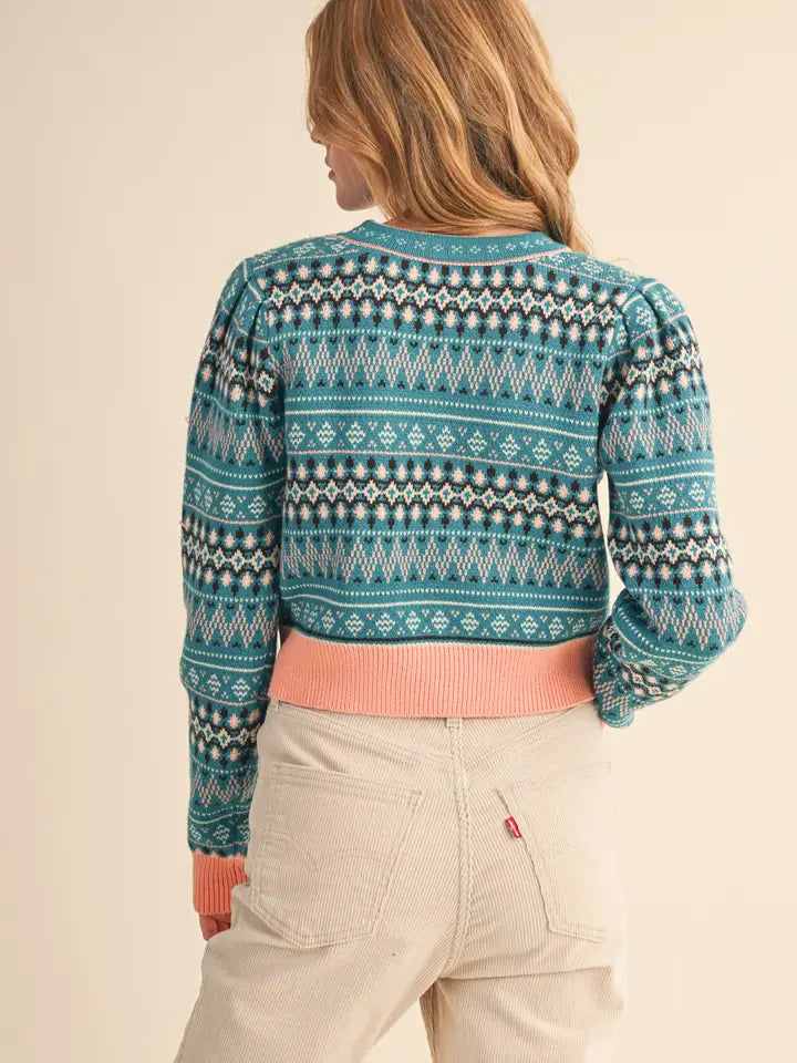 Fair Isle Cropped Sweater IN BLUE