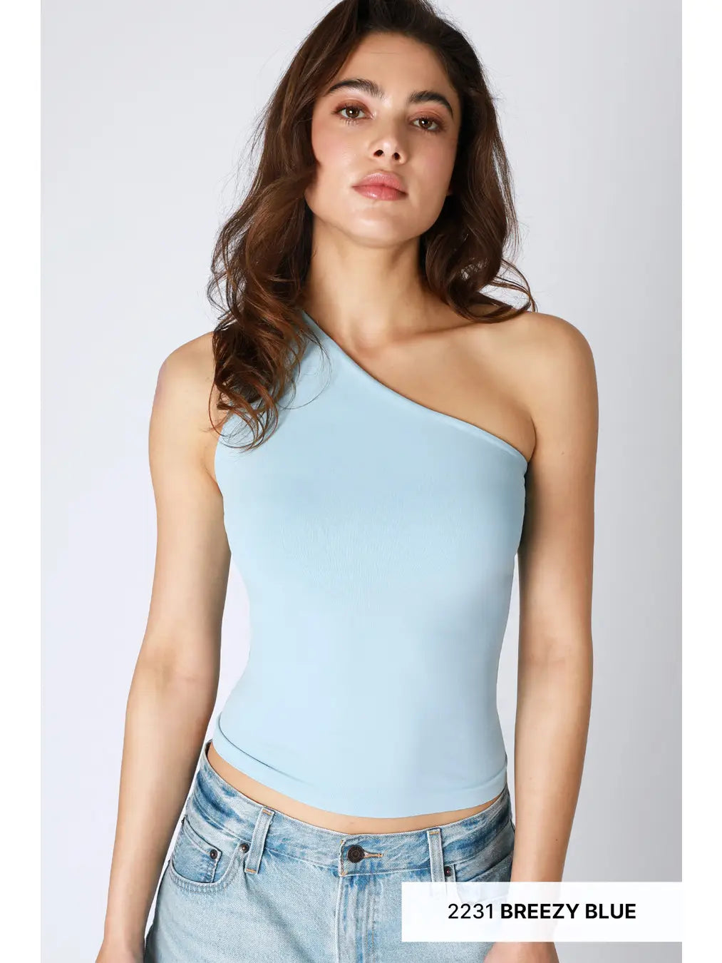 Breezy Blue one shoulder top