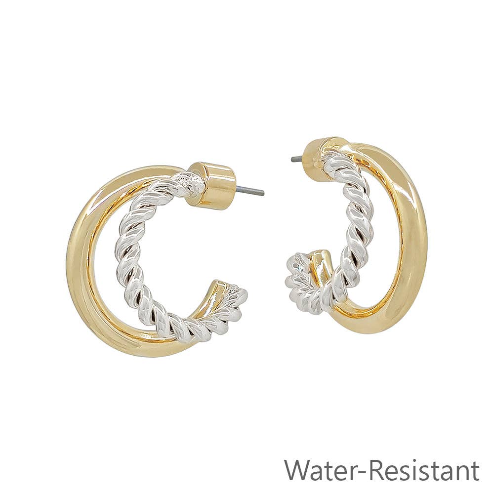 Gold Hoop with Twisted Silver .75