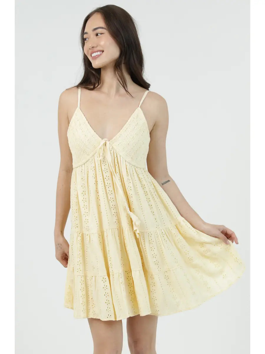 Lemon Eyelet Embroidered V Neck Sundress