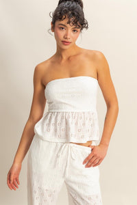 JUNIORS Peplum Hem Eyelet Tube Top