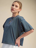 Navy and Yellow Pullover Stripe Everyday Top