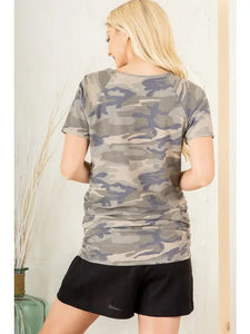 Camo Print Top with Ruched