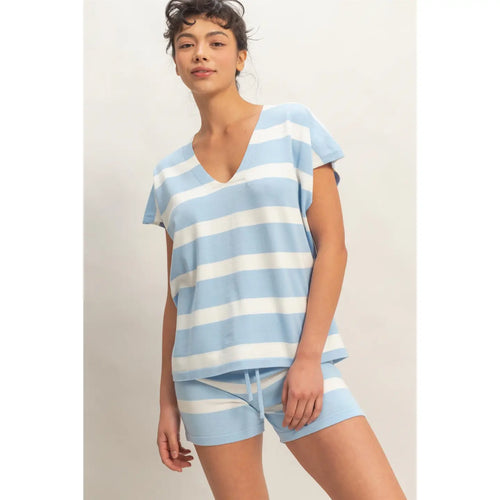 BLUE+ WHITE STRIPE SHORT SET