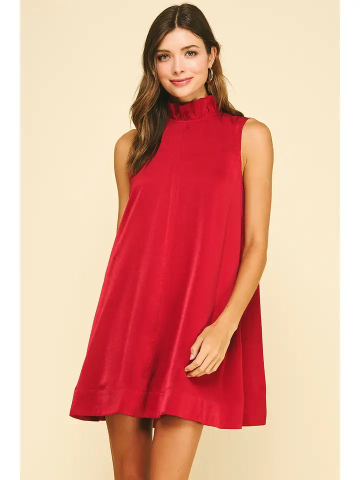 DARK RED MOCK NECK DRESS