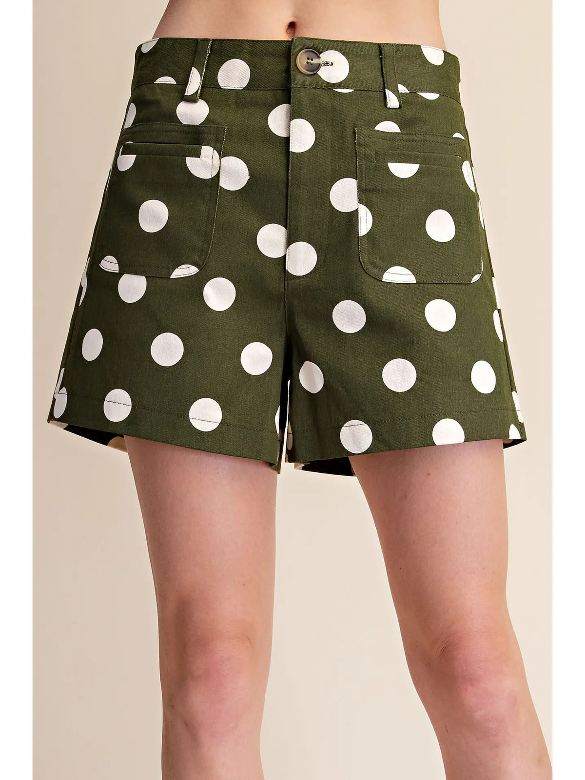 Olive Polka Dot Stretch Shorts