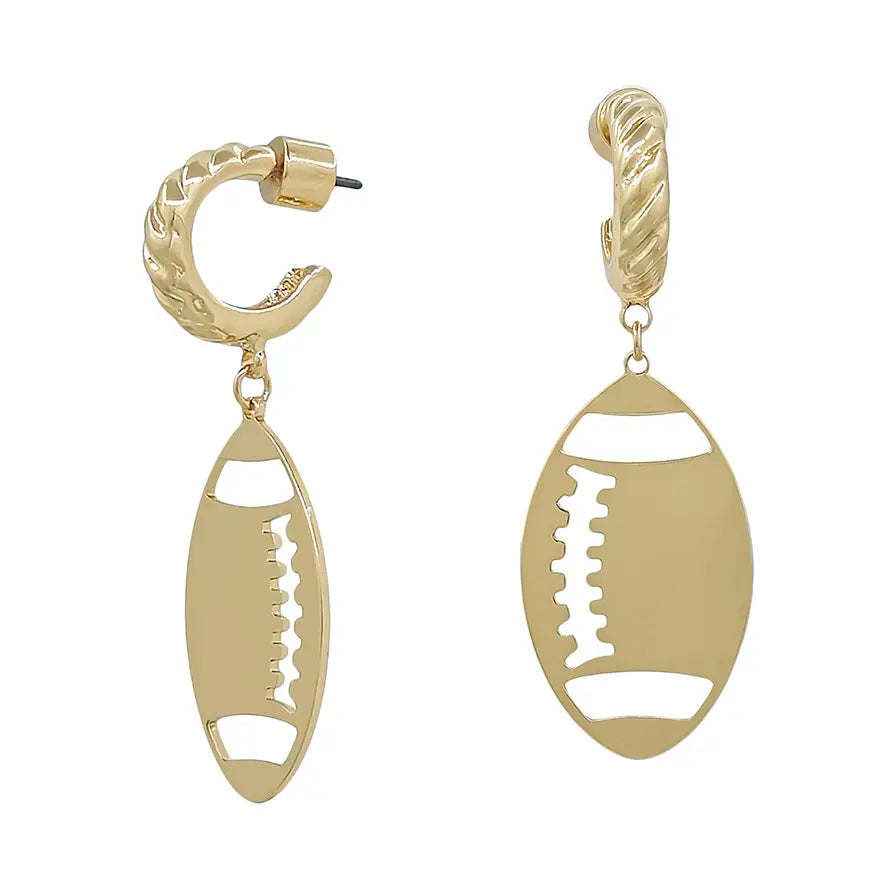 Gold Open Cut Out Football with Twisted Huggie Hoop 2" Earring