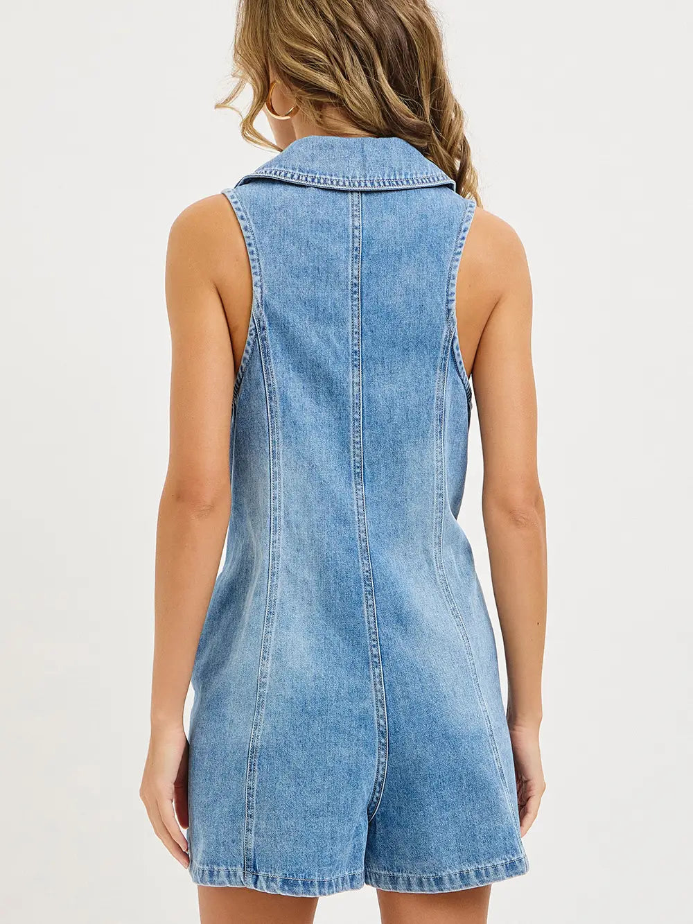 Denim Button Up Racerback Design Sleeveless Romper