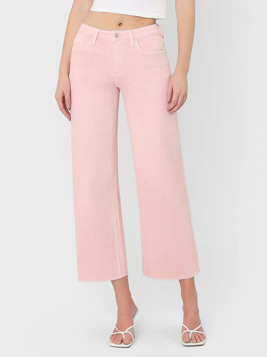 Vervet Baby Pink High Rise Color Crop Wide Leg Jeans