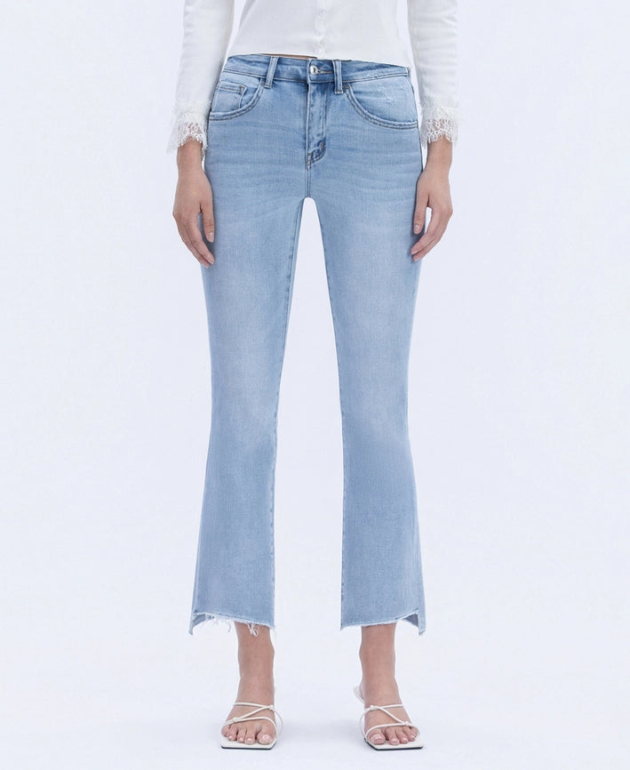 Vervet High Rise Raw Step Hem Crop Flare Jeans