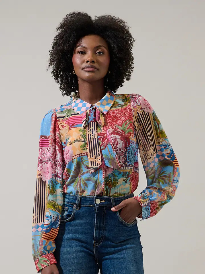 Tropical Matra Long Sleeve Collared Blouse
