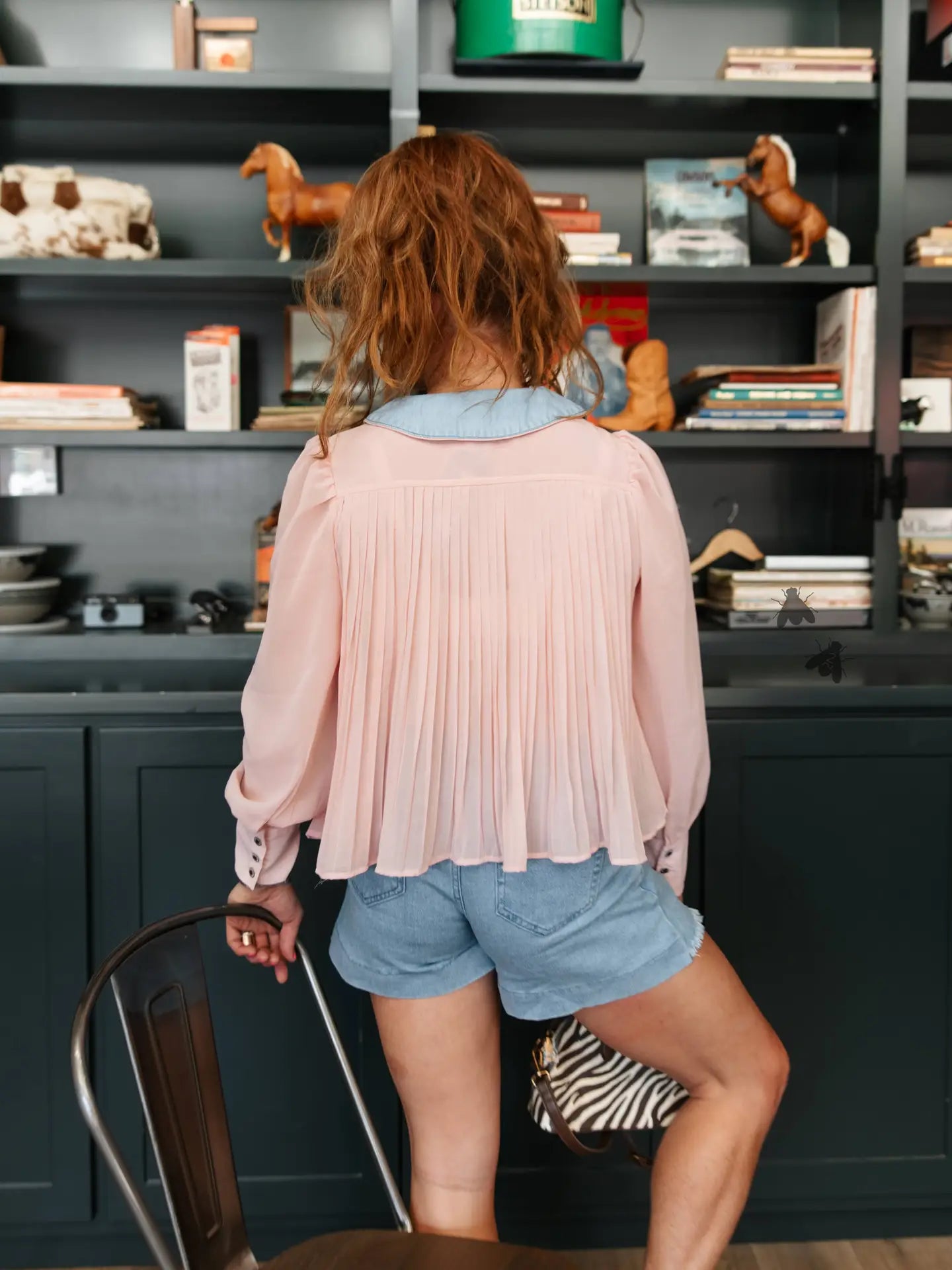 Desert Bloom *Blush pink and denim trimmed top