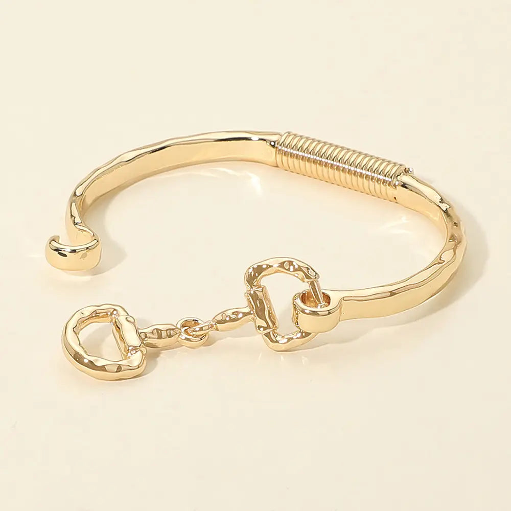 Hammered Metal Horsebit Accent Bangle Bracelet
