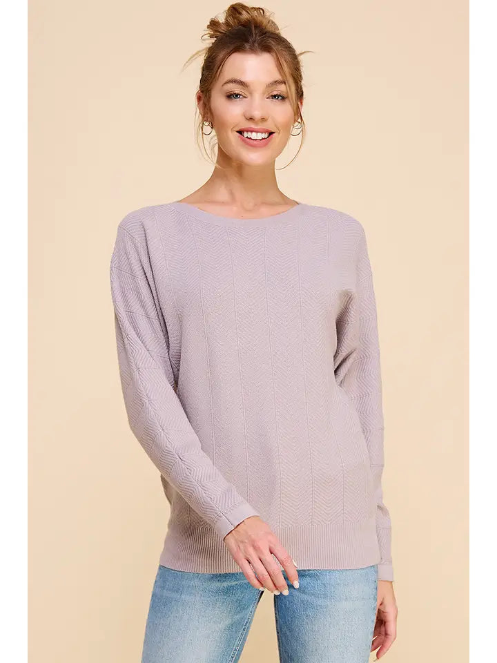 Lavender Soft Chevron Pattern Fine Gauge Dolman Top