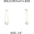 Gold Stud with Loop Chain and Pearl 2" Drop Earring