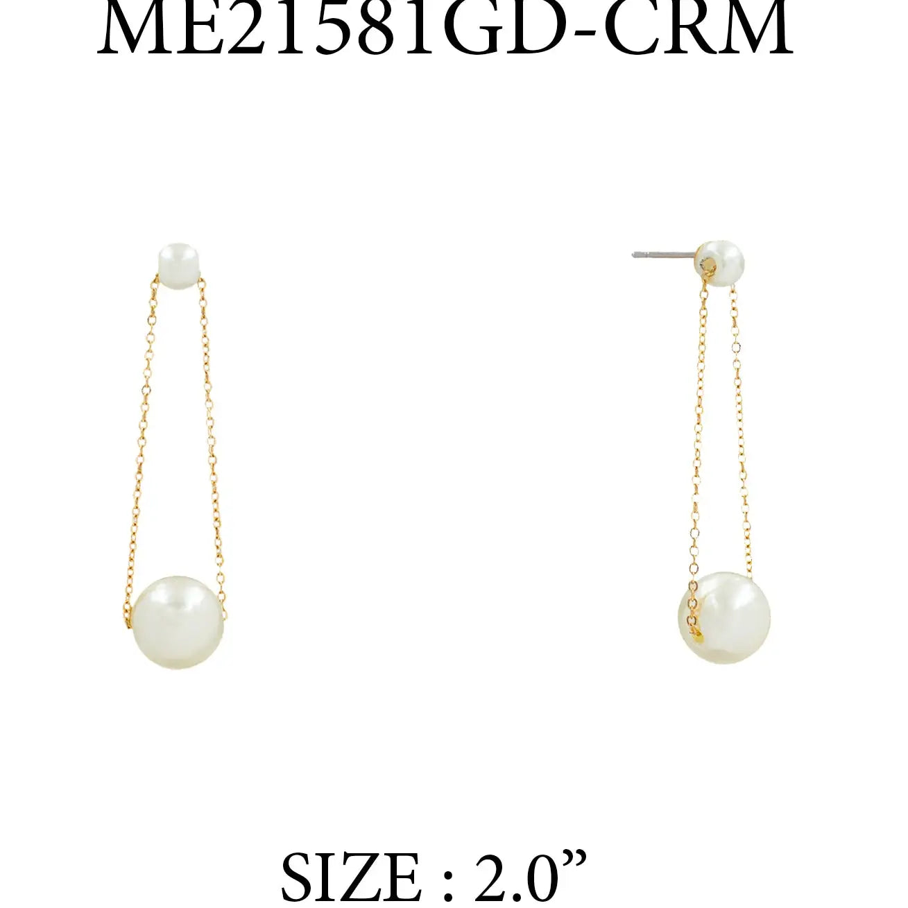 Gold Stud with Loop Chain and Pearl 2" Drop Earring