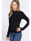 Black Long Sleeve Mock Neck Rib Knit Top