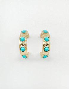 Gold Hoop with Turquoise Studded Accents 1.5" Earring