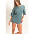 Waffle short sleeve top in dark teal