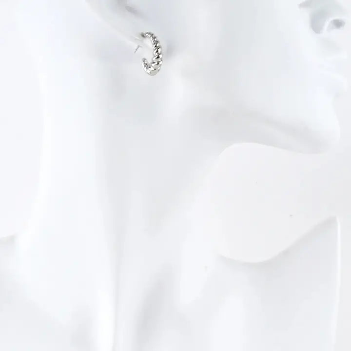 White Gold Dipped Graduated Twist Rope Oval Hoop Earrings