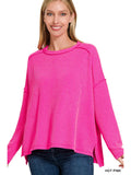 HOT PINK RIBBED HIGH LOW TOP