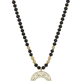 Black Wood with Gold Open Crescent 16"-18" Necklace
