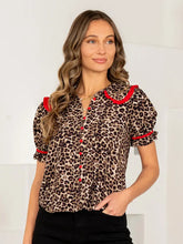 Load image into Gallery viewer, Leopard Print Blouse Puff Sleeves Statement Collar
