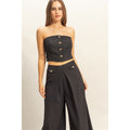 Strapless Buttoned Top and Pants Set in Black