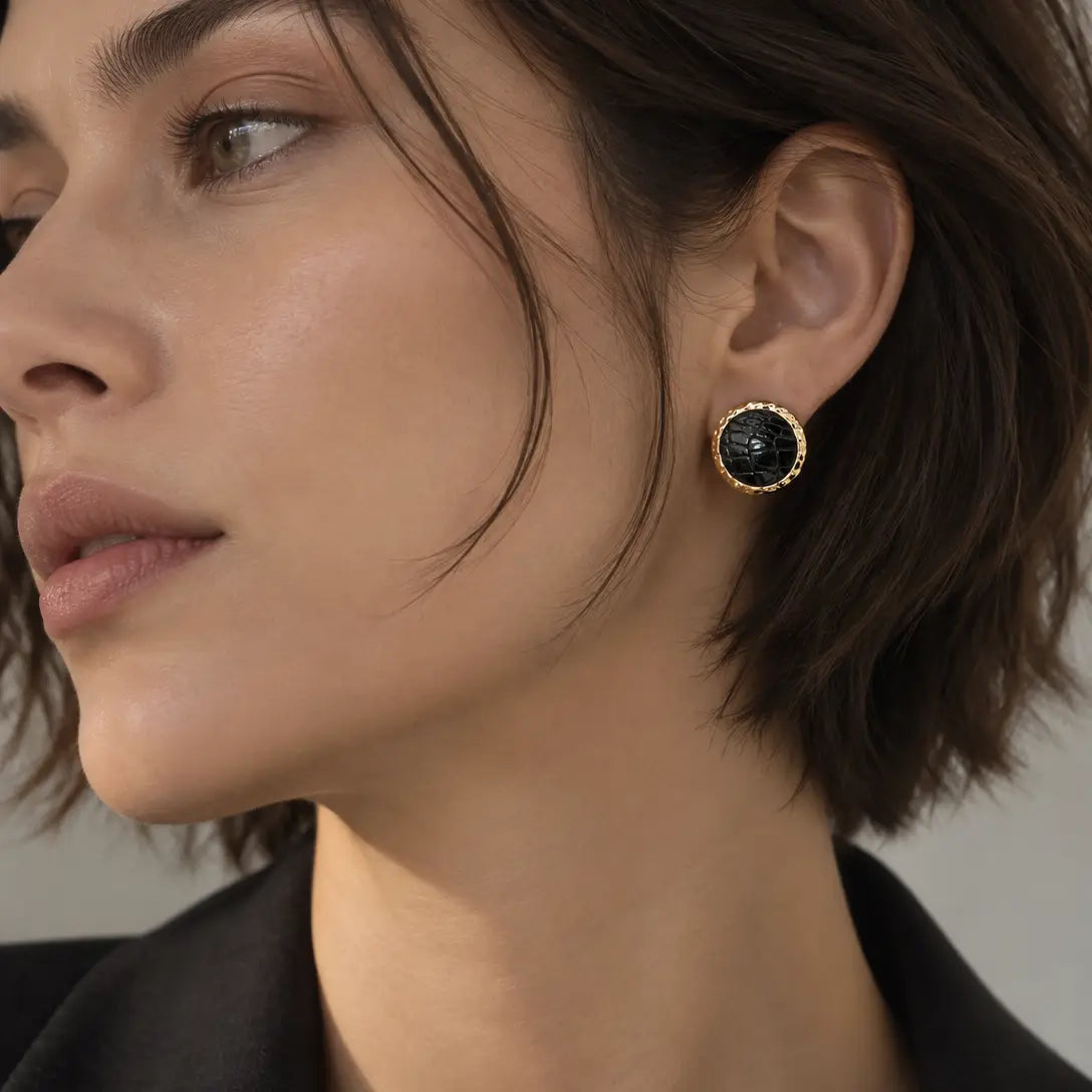 Molten Leather Round Stud Earrings