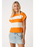 Orange and Ivory Striped Short Cap Sleeve Boxy Top