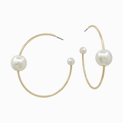 Gold Hoop with Pearl Ball Accent 1